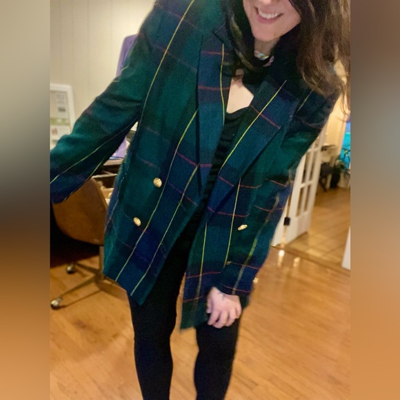 Vintage Authentic Escada Green Plaid Tartan Blazer Size 42 Mad OG Status - Picture 15 of 15